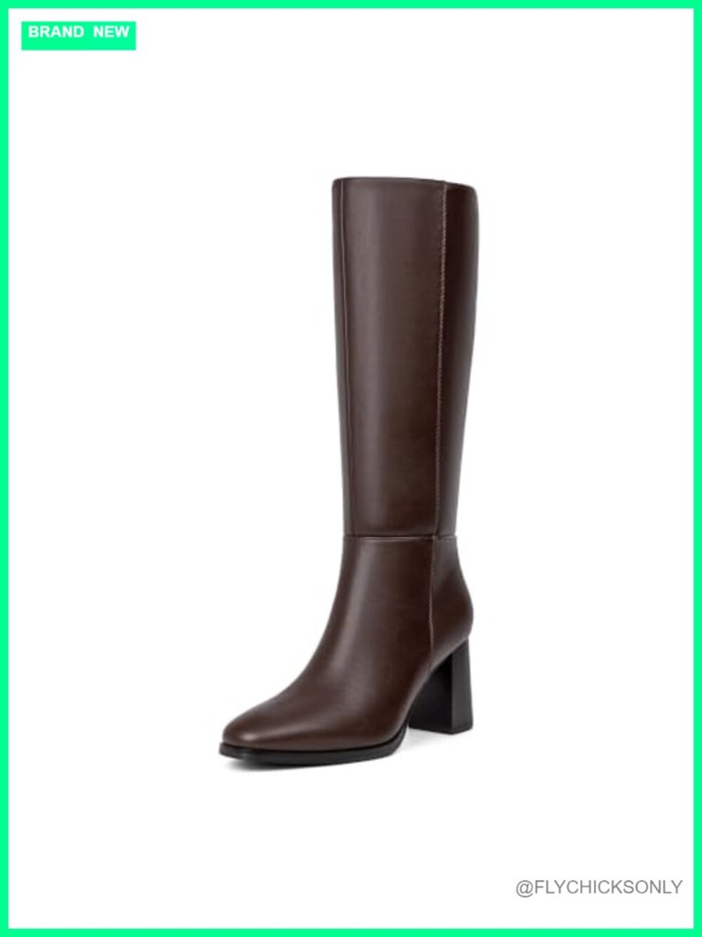 Modatope Square Toe Knee High Boots Chunky Heel Faux Leather Women